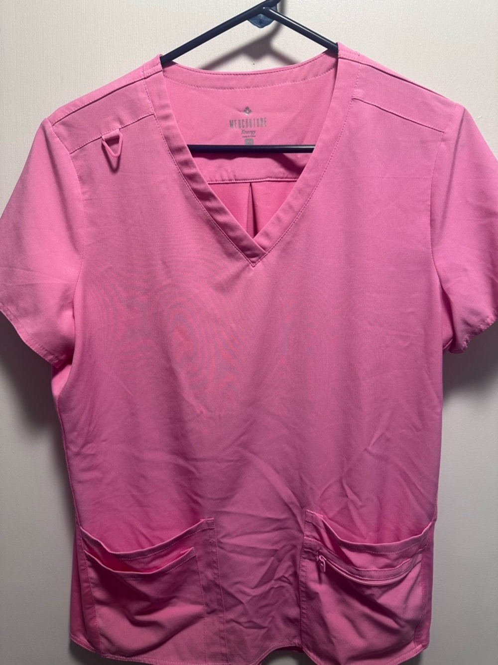 Medcouture energy Pink V-Neck Scrub Top